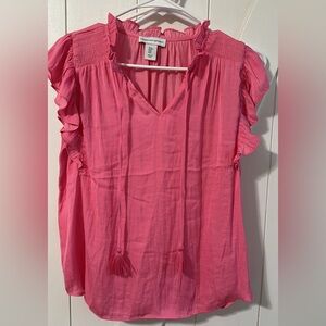 Cupcakes & Cashmere Pink Flutter Sleeve Blouse with Tie Front